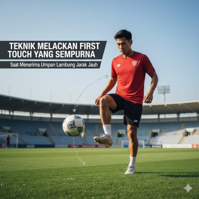 Teknik Melakukan First Touch Yang Sempurna Saat Menerima Umpan Lambung Jarak Jauh